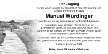 Traueranzeige von Manuel Würdinger von Ansbach