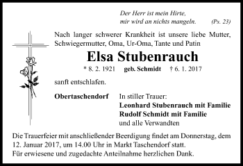 Traueranzeige von Elsa Stubenrauch von Neustadt/ Scheinfeld/ Uffenheim