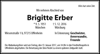 Traueranzeige von Brigitte Erber von Rothenburg