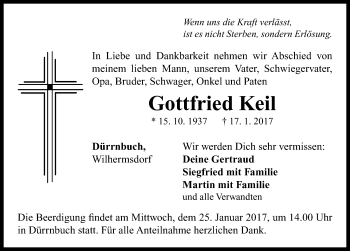 Traueranzeige von Gottfried Keil von Neustadt/ Scheinfeld/ Uffenheim