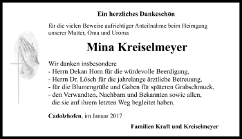 Traueranzeige von Mina Kreiselmeyer von Rothenburg