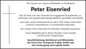 Traueranzeige von Peter Eisenried von Dinkelsbühl/ Feuchtwangen