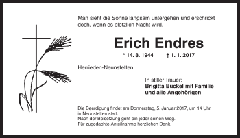 Traueranzeige von Erich Endres von Dinkelsbühl/ Feuchtwangen