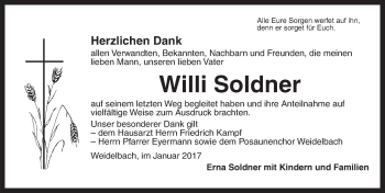 Traueranzeige von Willi Soldner von Dinkelsbühl/ Feuchtwangen