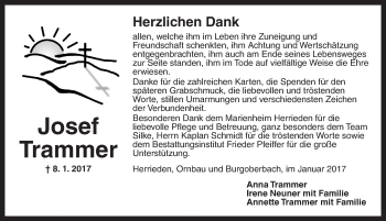 Traueranzeige von Josef Trammer von Dinkelsbühl/ Feuchtwangen