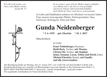 Traueranzeige von Gunda Neidenberger von Ansbach