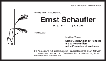 Traueranzeige von Ernst Schaufler von Dinkelsbühl/ Feuchtwangen