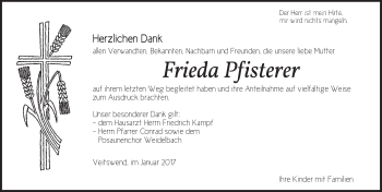 Traueranzeige von Frieda Pfisterer von Dinkelsbühl/ Feuchtwangen