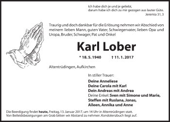 Traueranzeige von Karl Lober von Dinkelsbühl/ Feuchtwangen