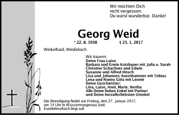 Traueranzeige von Georg Weid von Ansbach