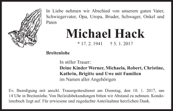 Traueranzeige von Michael Hack von Neustadt/ Scheinfeld/ Uffenheim