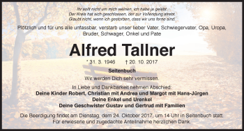 Traueranzeige von Alfred Tallner von Neustadt/ Scheinfeld/ Uffenheim