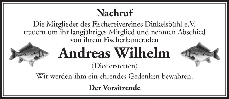  Traueranzeige für Andreas Wilhelm vom 21.10.2017 aus Dinkelsbühl/ Feuchtwangen