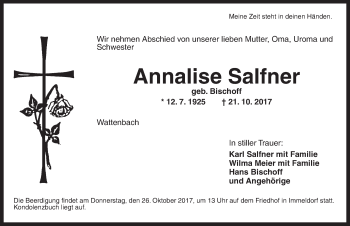 Traueranzeige von Annalise Salfner von Ansbach