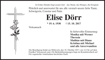 Traueranzeige von Elise Dörr von Ansbach