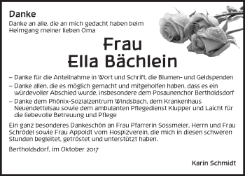 Traueranzeige von Ella Bächlein von Ansbach