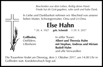 Traueranzeige von Else Hahn von Neustadt/ Scheinfeld/ Uffenheim