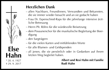 Traueranzeige von Else Hahn von Neustadt/ Scheinfeld/ Uffenheim