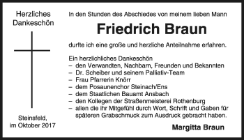 Traueranzeige von Friedrich Braun von Rothenburg