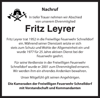 Traueranzeige von Fritz Leyrer von Dinkelsbühl/ Feuchtwangen