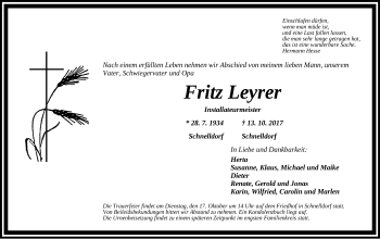 Traueranzeige von Fritz Leyrer von Dinkelsbühl/ Feuchtwangen