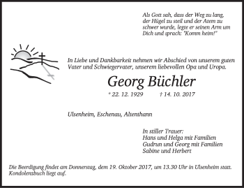 Traueranzeige von Georg Büchler von Neustadt/ Scheinfeld/ Uffenheim