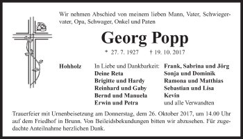 Traueranzeige von Georg Popp von Neustadt/ Scheinfeld/ Uffenheim