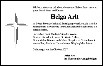 Traueranzeige von Helga Arlt von Rothenburg