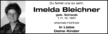 Traueranzeige von Imelda Bleichner von Neustadt/ Scheinfeld/ Uffenheim