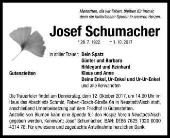 Traueranzeige von Josef Schumacher von Neustadt/ Scheinfeld/ Uffenheim