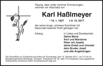 Traueranzeige von Karl Haßlmeyer von Dinkelsbühl/ Feuchtwangen