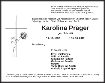 Traueranzeige von Karolina Präger von Dinkelsbühl/ Feuchtwangen