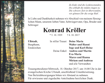 Traueranzeige von Konrad Kröller von Neustadt/ Scheinfeld/ Uffenheim