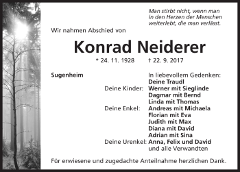 Traueranzeige von Konrad Neiderer von Neustadt/ Scheinfeld/ Uffenheim