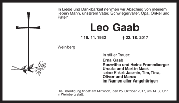 Traueranzeige von Leo Gaab von Dinkelsbühl/ Feuchtwangen