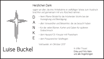 Traueranzeige von Luise Buckel von Dinkelsbühl/ Feuchtwangen