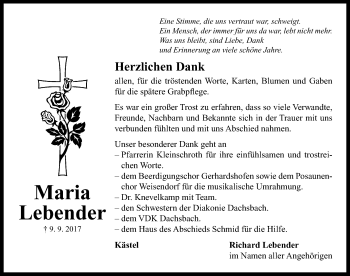 Traueranzeige von Maria Lebender von Neustadt/ Scheinfeld/ Uffenheim