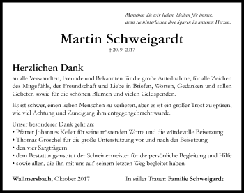 Traueranzeige von Martin Schweigardt von Neustadt/ Scheinfeld/ Uffenheim