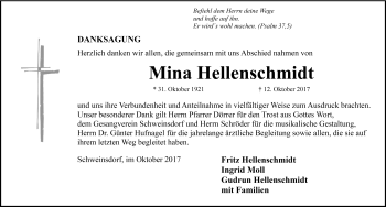 Traueranzeige von Mina Hellenschmidt von Rothenburg