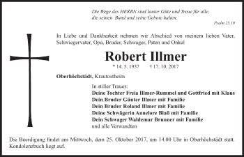 Traueranzeige von Robert Illmer von Neustadt/ Scheinfeld/ Uffenheim