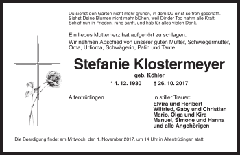 Traueranzeige von Stefanie Klostermeyer von Dinkelsbühl/ Feuchtwangen