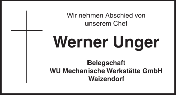 Traueranzeige von Werner Unger von Dinkelsbühl/ Feuchtwangen