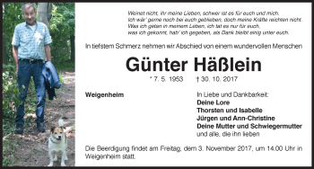 Traueranzeige von Günter Häßlein von Neustadt/Ansbach