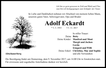 Traueranzeige von Adolf Eckardt von Neustadt/ Scheinfeld/ Uffenheim