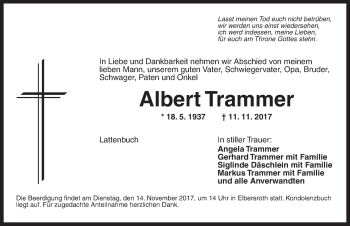 Traueranzeige von Albert Trammer von Ansbach