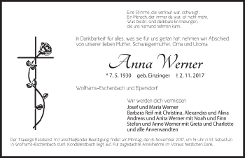 Traueranzeige von Anna Werner von Ansbach