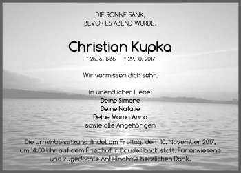 Traueranzeige von Christian Kupka von Neustadt/ Scheinfeld/ Uffenheim