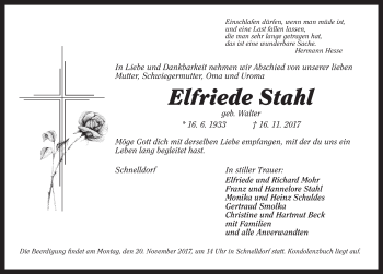 Traueranzeige von Elfriede Stahl von Dinkelsbühl/ Feuchtwangen