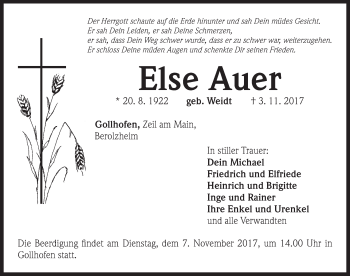 Traueranzeige von Else Auer von Neustadt/ Scheinfeld/ Uffenheim