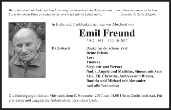 Traueranzeige von Emil Freund von Neustadt/ Scheinfeld/ Uffenheim